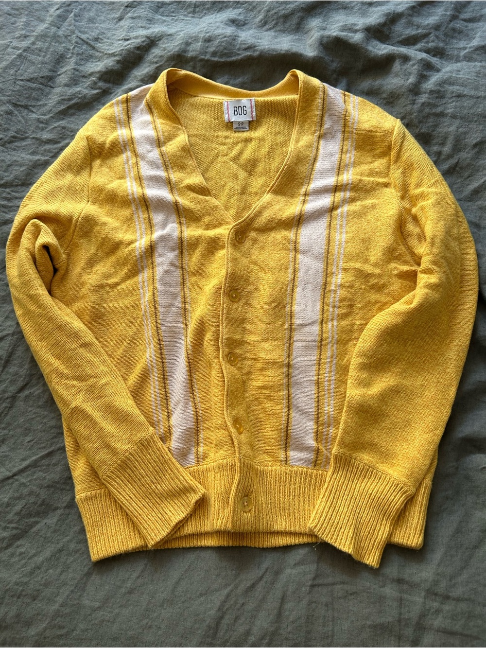 BDG Yellow V-Neck Striped Cardigan Sweater